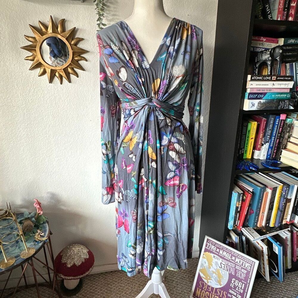 Pietro Brunelli Maternity Size Small Gray Butterfly Print dress made in Italy
